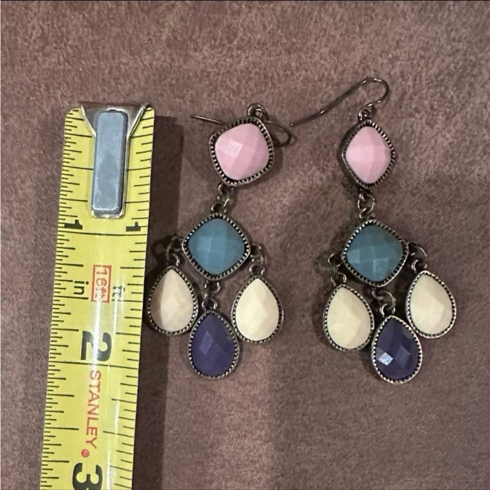 Multi Colored Dangle Teardrop Earrings - image 3